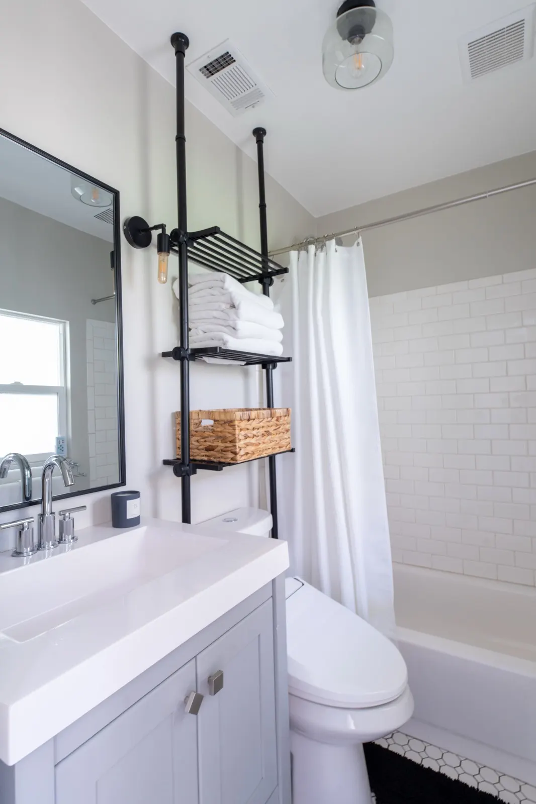 Bathroom with subway-tile shower